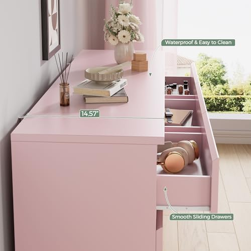 Pink 9 Drawer Dresser for Bedroom,Modern Wood Dressers & Chest of Drawers with No-Handle Design, Long Dressers for Closet Living Room,Nursery,Hallway (59.06 * 32.28 * 14.57 in) - Image 4