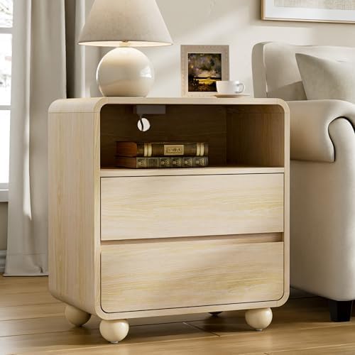 Lulive Night Stand, Bedside End Table with Charging Station, Natural - Image 6