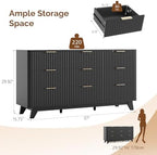 Bonnlo Fluted Dressers Chest of Drawers,57" Fluted Wide Modern Dresser with Metal Handle, Curved Profile Design, Wood Drawer Organizer for Bedroom, Black - Image 2
