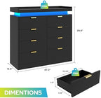 knoworld 8 Drawer Dresser for Bedroom, Black Dresser with LED Lights and Power Outlet, Large Wooden Dressers Modern Chest of Drawers, Double Wide 9 Drawer Dressers for Bedroom, Entryway, Hallway - Image 2
