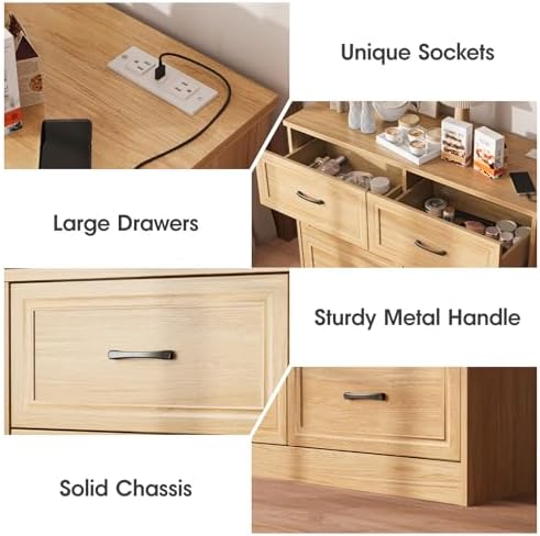 Fameill Dresser for Bedroom, 6 Drawer Wide Dresser Organizer with Charging Station for Hallway with Metal Handles, Oak - Image 3