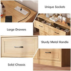 Fameill Dresser for Bedroom, 6 Drawer Wide Dresser Organizer with Charging Station for Hallway with Metal Handles, Oak - Image 3
