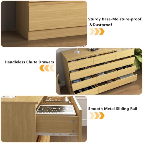 Vibe & Dine Wood 12 Drawer Dresser, Modern Long Dresser for Bedroom, Wood Chest of Drawers with Wide Storage for Living Room - Image 6