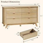 HUAHUU Fluted 6 Drawers Dresser for Bedroom, 55" Mid Century Modern Dresser & Chests of Drawers, Curved Profile Design, TV Stand, Wood Storage Organizer for Living Room, Entryway, Hallway, Oak - Image 2