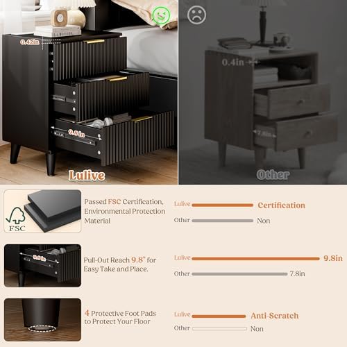 3 Drawers Nightstands Set of 2 w/Charging Station, Modern Fluted Dresser - Image 6