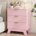 Xixini Fluted Nightstand with 3 Drawers, 24" Wide Side Table, Pink by Xixini