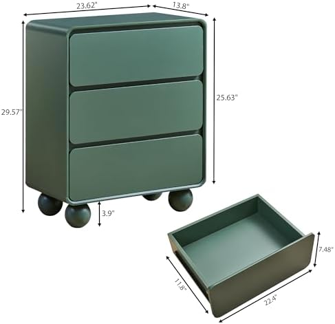 AVZEAR Set of 2 Modern3 Drawer Dresser for Bedroom, Curved Wooden Dresser Chest of Drawers, 3 Drawer Nightstand Closet Clothes Storage Organizer for Kids Bedroom, Living Room, Nursery, Green - Image 2