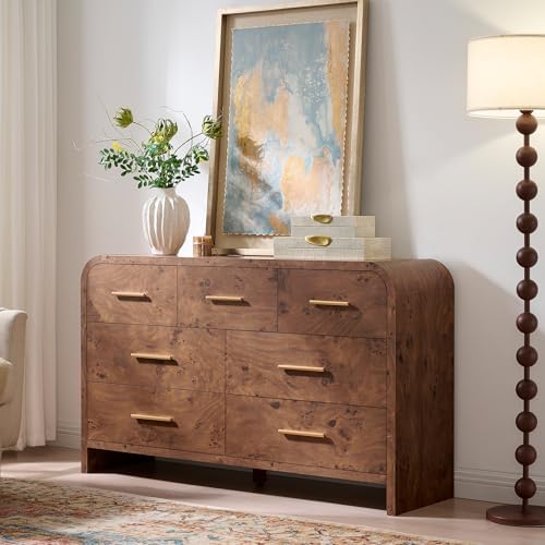 Curved Drawer Dresser for Bedroom with 7 Drawers, 54'' Wide Chest of Drawer by TheBeautyofRusticRefined