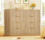 TEENOFN Fluted Dresser for Bedroom with 8 Drawers, 47.2" Wide Modern Chest of Drawers with Metal Handle, Dresser TV Stand, Wood Closet Clothes Storage Organizer for Living Room, Hallway, Natural by TEENFON