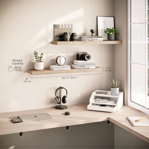 Ballucci Floating Shelves for Wall, 48" Wood Wall Shelf Set of 2, with Invisible Brackets for Bathroom, Living Room, Bedroom, Kitchen, Nursery, 8" Deep, Oak Finish - Image 3
