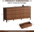 Furniway 63" Mid-Century Modern Dresser for Bedroom, 9 Drawer Wide Chest of Drawers with Wood Legs, Large Storage Bedroom Dresser, Walnut - Image 2