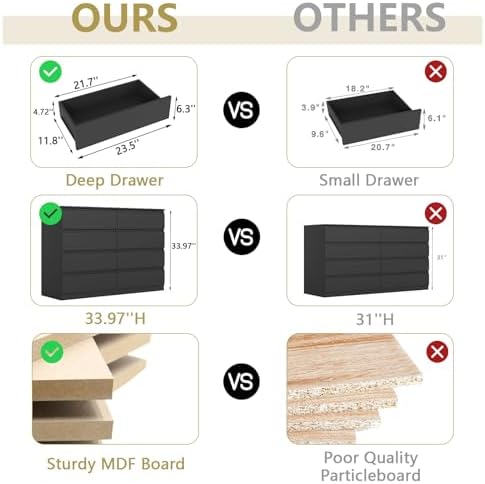 Black 8 Drawer Dresser for Bedroom,Modern Large Dresser with Deep Drawer,Wide Storage Chest of Drawer, Bedroom Storage Furniture Drawers for Bedroom - Image 4