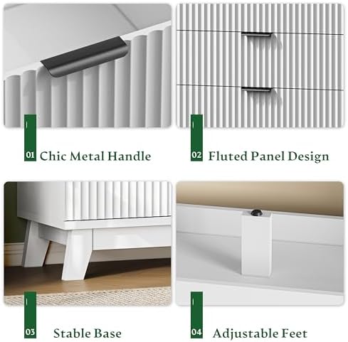 Xixini Fluted Dresser with 6 Drawers, 54" Wide Modern Chest of Drawers with Metal Handle, Wooden Dresser TV Stand, Wood Closet Clothes Storage Organizer for Bedroom, Living Room, Hallway, Solid White - Image 5