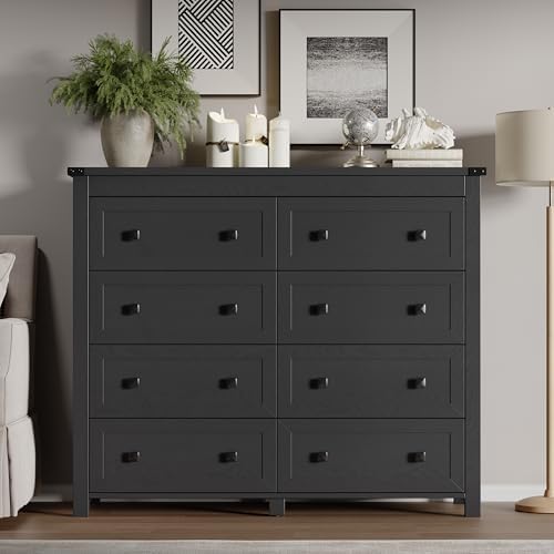 BORNOON Tall 8-Drawer Dresser, Modern Wooden Storage Chest of Drawers, Dresser TV Stand, Wood Drawer Organizer with Metal Handles for Bedroom, Living Room, Hallway - Image 3