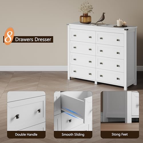 Xixini 47.2" Wide 8-Drawer Farmhouse Dresser for Bedroom, White - Image 5