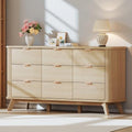 HUAHUU Fluted 9 Drawers Dresser, 60" Mid Century Modern & Chests of Drawers, Curved Profile Design, Dresser TV Stand, for Entryway, Hallway, Bedroom, Oak by HUAHUU