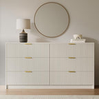MAISONARIA 6 Drawer Dresser for Bedroom, 55" Wide Modern Chest of Drawers with Gold Metal Handles, Fluted Wood TV Stand for Living Room, Hallway(Beige) - Image 7