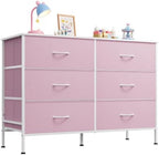 WLIVE Pink Fabric Dresser for Bedroom, 6 Drawer Dressers, Chest of Drawers by WLIVE
