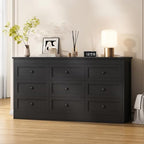 wanan Black 9 Drawer Dresser for Bedroom, Modern 59'' Wide Wood Chest of Drawers, Dresser TV Stand, Storage Organizer with Metal Handles for Living Room, Hallway, Entryway by Wanan