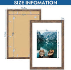 Hongkee 12x18 Picture Frame Set of 4, 12 x 18 Rustic Brown Wood(Mat 8.5x11) - Image 3