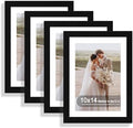 Hongkee 10x14 Picture Frame Set of 4, Made of Glass and Black Wooden Frame, Display 8x12 Pictures with Mat or 30 x 40cm Diamond Painting Art without Mat for Wall Mounting, Gallery Photo Frames by Hongkee