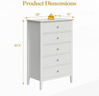 RoyalCraft White Fluted 5 Drawer Dresser for Bedroom, Tall Chest of Drawers, Waterproof Lacquered Desktop,Modern Wood Storage Cabinet for Living Room - Image 2