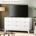 Wodeer 9 Drawer Fluted Dresser for Bedroom, Mid Century Modern Dresser with 9 Drawers, Dressers & Chests of Drawers with Metal Handle, TV Stand & Storage Organizer for Entryway, Hallway, White - Image 3