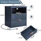 LEYAOYAO Fluted Nightstand Set of 2 with Charging Station,23" Farmhouse Nightstand with Woodgrain Top,Blue 3 Drawer End Table w/Storage, BedsideTables for Bedroom, Living Room, Curved Profile - Image 3