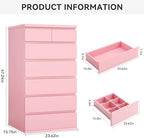 Pink Tall 7 Drawer Dresser for Bedroom, Modern Wood Closet Dressers & Chests of Drawers with Jewelry Storage, 23.6" L*15.8" W*47.5" H in Large Vertical Dresser for Bedroom, Living Room, Nursery - Image 2