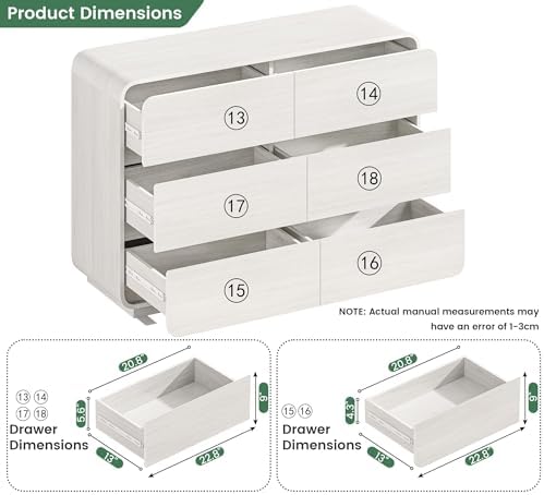 Standifurno White 6 Drawer Dresser for Bedroom, 47" Wide Dresser with Large Storage, Wooden Chest of Drawers for Bedroom, Hallway. - Image 3