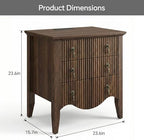 FUSUNBAO Fluted Nightstand with Charging Station & 3 Drawers,Dresser Walnut - Image 2