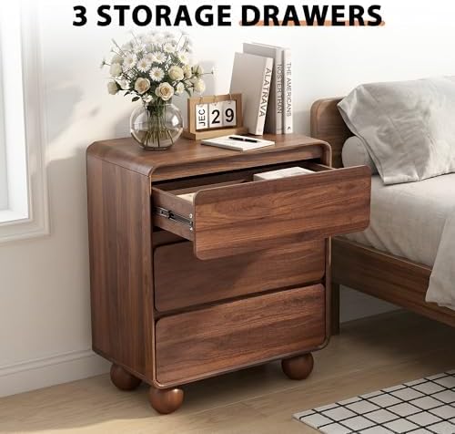 AVZEAR Modern 3 Drawer Dresser for Bedroom, Wooden Dresser Chest of Drawers, Handle Free & Curved Profile Design, Mid Century 3 Drawer Nightstand for Living Room, Walnut - Image 4