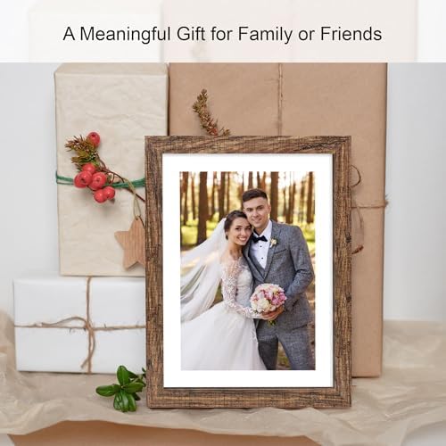 Hongkee 10x14 Picture Frame Set of 4, Made of Glass and Rustic Brown Wooden Frame, Display 8x12 Pictures with Mat or 30 x 40cm Diamond Painting Art without Mat for Wall Mounting, Gallery Photo Frames - Image 5