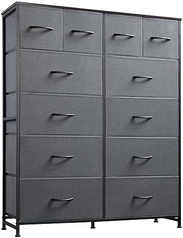 WLIVE 12 Drawer Tall Fabric Dresser Bedroom Storage Chest, Dark Grey by WLIVE