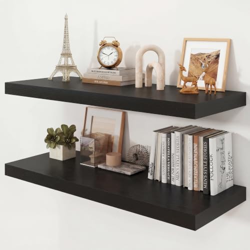 36" Black Floating Shelves 12inch Deep Wall Shelf, Set of 2 by Ornawit