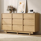 9 Drawer Oak Dresser for Bedroom, 59" Wide Mid Century Modern Dresser by SINROM