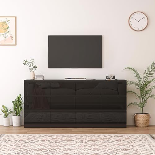 12 Drawers Dresser with Charging Station, Modern Large Dresser with 12 Handle Free Drawers, Wood Storage Chest of Drawers for Bedroom, Living Room, Entryway, Hallway, Black - Image 5