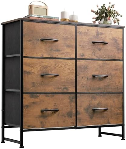 WLIVE Dresser for Bedroom with 6 Drawers, Rustic Brown Wood Grain Print by WLIVE