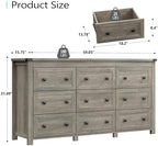 Xixini 59.1" Wide 9-Drawer Farmhouse Dresser for Bedroom, Light Grey - Image 3