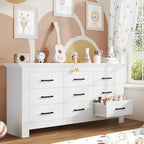 9 Drawer Dresser for Bedroom, Wood Dresser Chests of Drawers with Metal Handle, Triple Wide Dressers, Vintage Design Storage Chest Cabinet and Organizer Drawers for Closet, Hallway, Entryway, White - Image 4