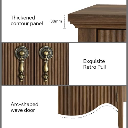 FUSUNBAO Fluted Nightstand with Charging Station & 3 Drawers,Dresser Walnut - Image 6