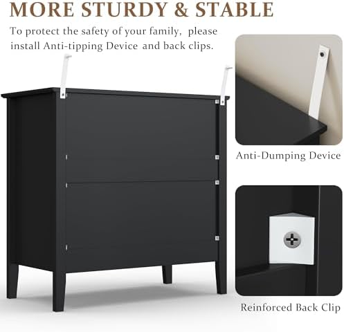 RoyalCraft Large 3 Drawer Dresser Set of 2, Fluted Chest of Drawers with Storage, Modern Painted 30 inch Tall Nightstand for Bedroom Living Room Entryway, Black - Image 6