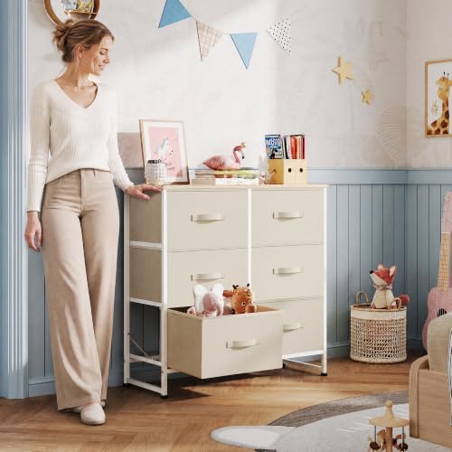 WLIVE Beige Fabric Dresser for Bedroom, 6 Drawer Dressers, Chest of Drawers - Image 4