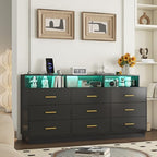 knoworld Black 9 Drawer Dressers for Bedroom, Modern Large Dresser with LED Light and Power Outlet, Wooden Long Dressers, Triple Dresser for Bedroom, Entryway, Hallway by KNOWORLD