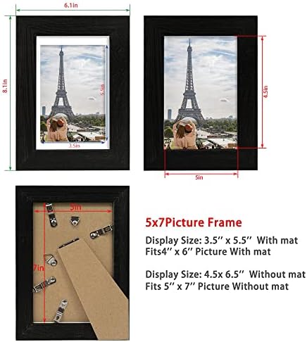 Hongkee 5x7 Picture Frame Set of 4, Made of Real Glass and Rustic Black Wooden Frame, 5 by 7 Photo for Wall or Tabletop - Display Picture 4x6 with Mat or 5x7 Without Mat - Image 2