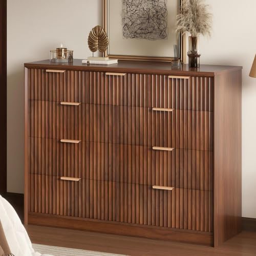 LYNCOHOME Fluted Tall Dresser for Bedroom, 9 Drawer Chest of Drawers,Walnut by LYNCOHOME