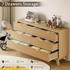 BORNOON 57" Long Dresser for Bedroom, 7-Drawer Fluted Chest, Wide Wood Storage Dresser with Metal Slides and Handles, Stable Base, Modern Clothes Organizer for Primary Suite, Guest Room, Nursery - Image 6