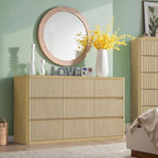 Standifurno Fluted 9 Drawers Dresser, 57" Wide Dresser for Bedroom, Modern Chest of Drawers with Curved Profile, Handleless, Wood Large Dressers TV Stand with Organizer Storage, Living Room, Natural - Image 5