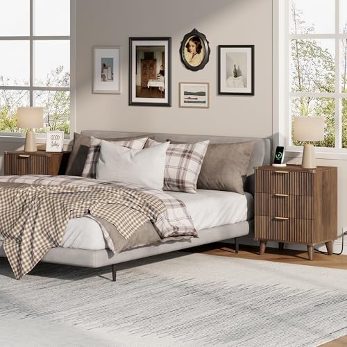 Lulive Wood 3 Drawers Dresser w/Charging Station, Modern Fluted Night Stand - Image 3