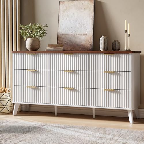 GarveeHome Fluted Dresser for Bedroom with 9 Deep Drawers, White by GarveeHome